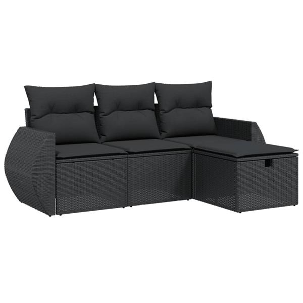 Grote foto vidaxl 4 delige loungeset met kussens poly rattan zwart tuin en terras tuinmeubelen