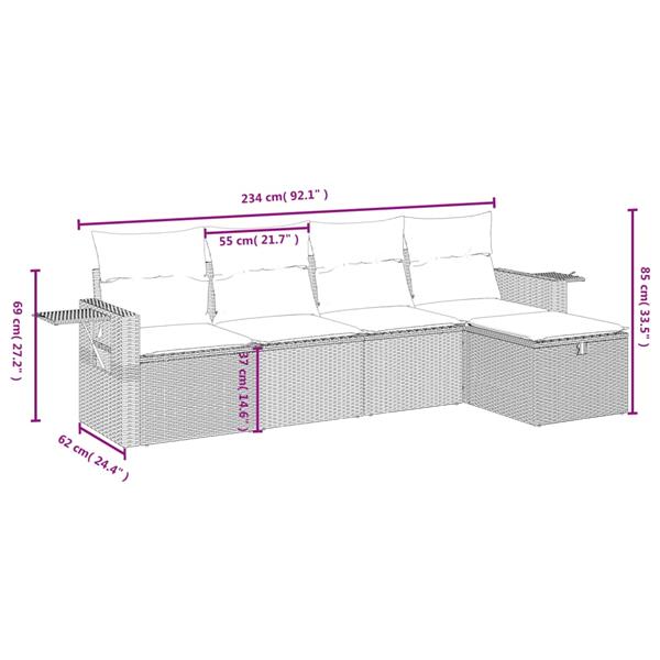 Grote foto vidaxl 5 delige loungeset met kussens poly rattan zwart tuin en terras tuinmeubelen