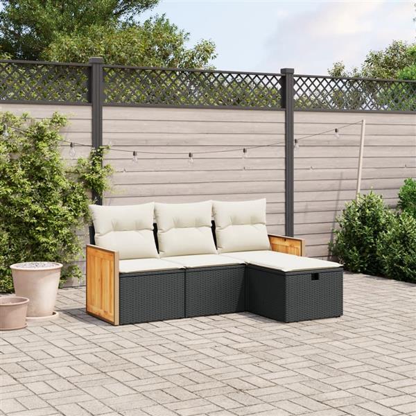 Grote foto vidaxl 4 delige loungeset met kussens poly rattan zwart tuin en terras tuinmeubelen