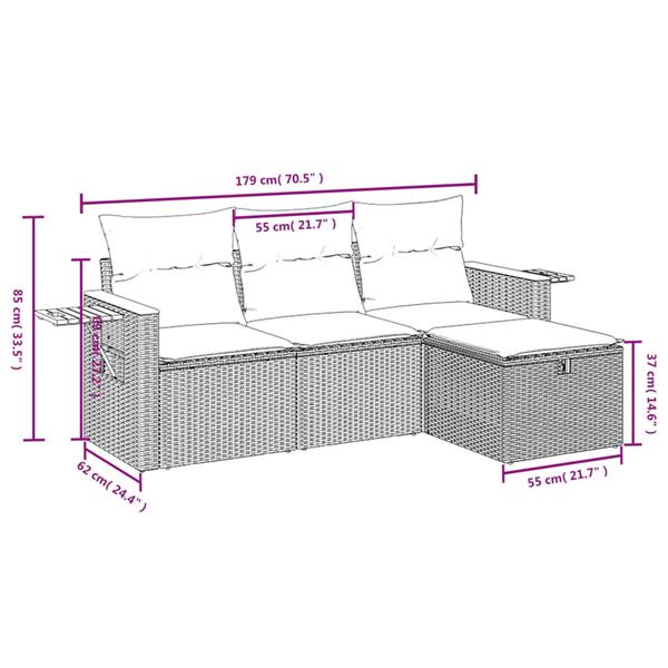 Grote foto vidaxl 4 delige loungeset met kussens poly rattan zwart tuin en terras tuinmeubelen