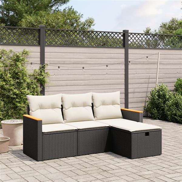 Grote foto vidaxl 4 delige loungeset met kussens poly rattan zwart tuin en terras tuinmeubelen