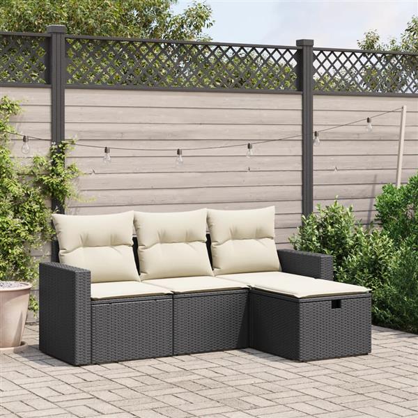 Grote foto vidaxl 4 delige loungeset met kussens poly rattan zwart tuin en terras tuinmeubelen