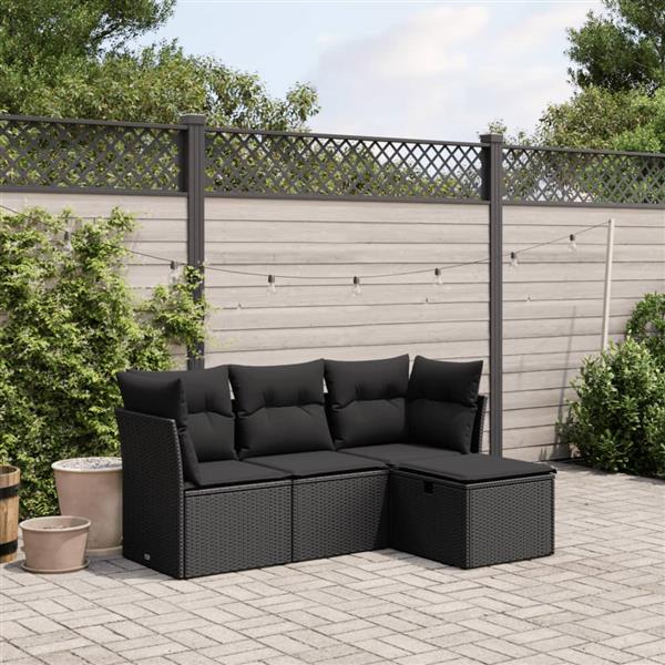 Grote foto vidaxl 4 delige loungeset met kussens poly rattan zwart tuin en terras tuinmeubelen