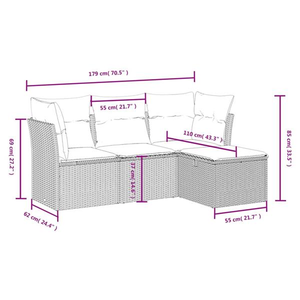 Grote foto vidaxl 4 delige loungeset met kussens poly rattan zwart tuin en terras tuinmeubelen