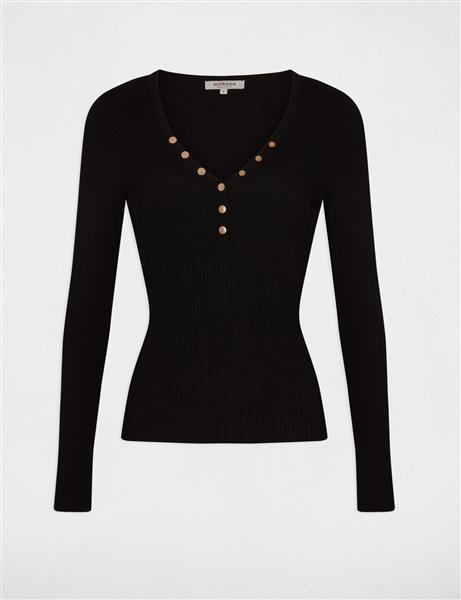Grote foto long sleeved jumper with buttons 241 migno noir kleding dames truien en vesten