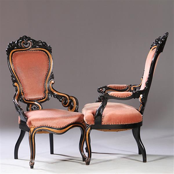 Grote foto stel willem iii zetels in nieuwe stof naar wens dames en herenversie noten met zwart ca 1870 no.92 antiek en kunst stoelen en banken
