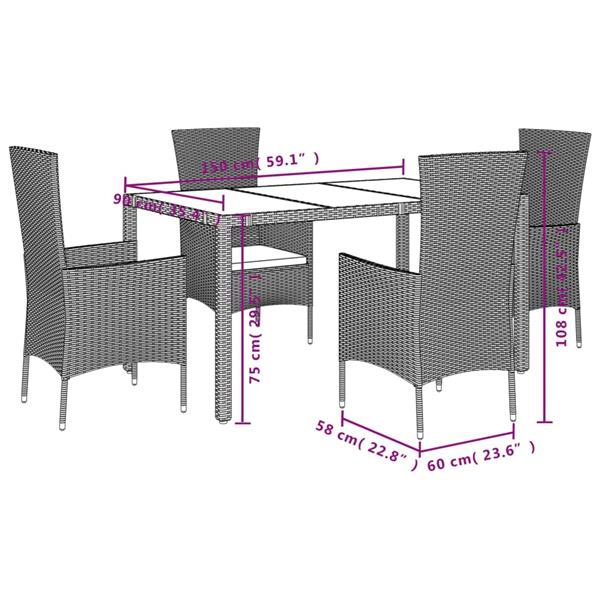 Grote foto vidaxl 5 delige tuinset met kussens poly rattan beige tuin en terras tuinmeubelen