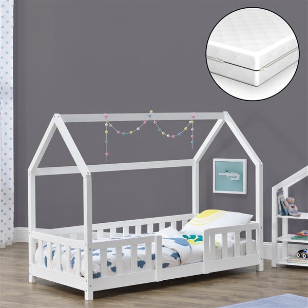 Grote foto kinderbed sisimiut met uitvalbeveiliging en matras 70x140 wit huis en inrichting overige