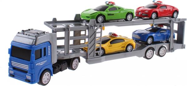Grote foto autotransporter vrachtwagen met 4 auto kinderen en baby los speelgoed