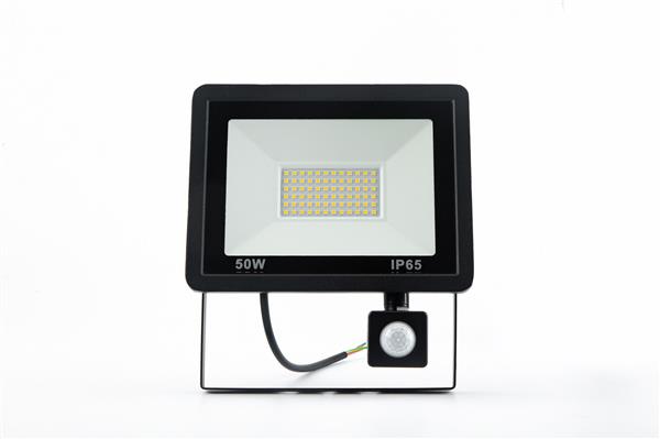 Grote foto led bouwlamp zwart met sensor 50w 3000k ip66 crius tuin en terras verlichting