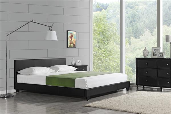 Grote foto houten bed aron kunstleer met bedbodem 160x200 zwart huis en inrichting bedden