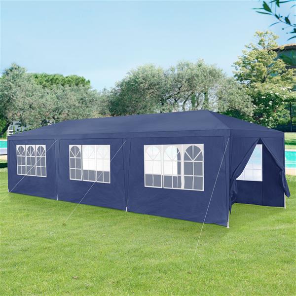 Grote foto paviljoen partytent met 8 zijwanden 9x3x2 55 m donkerblauw tuin en terras tuinmeubelen