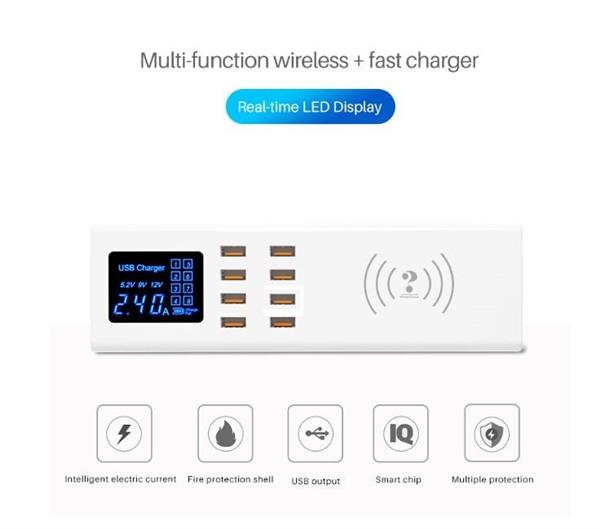 Grote foto drphone smartc3 usb laadstation met 8 usb poorten 2.4a digitale led display draadloos laden telecommunicatie opladers en autoladers