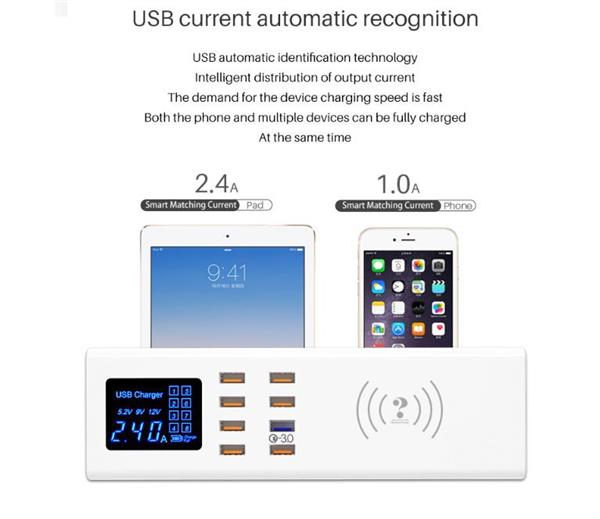 Grote foto drphone smartc3 usb laadstation met 8 usb poorten 2.4a digitale led display draadloos laden telecommunicatie opladers en autoladers