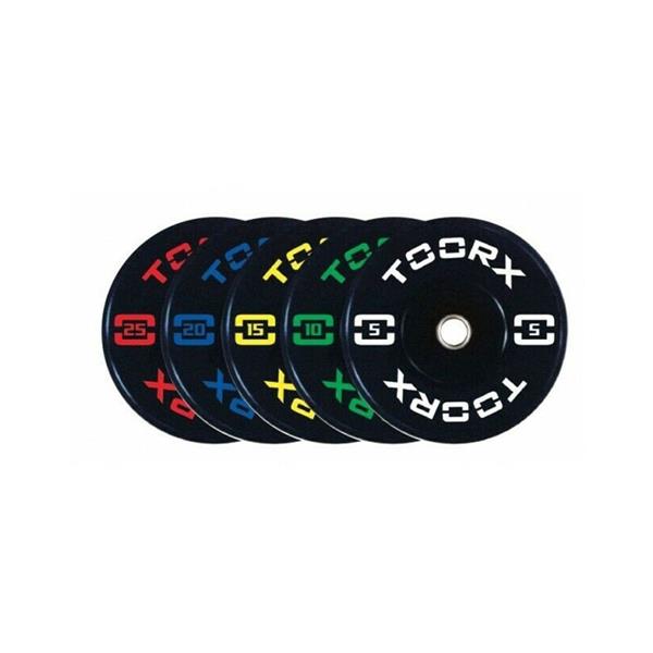 Grote foto toorx fitness bumper plate olympische halterschijf 5 kg wit sport en fitness fitness