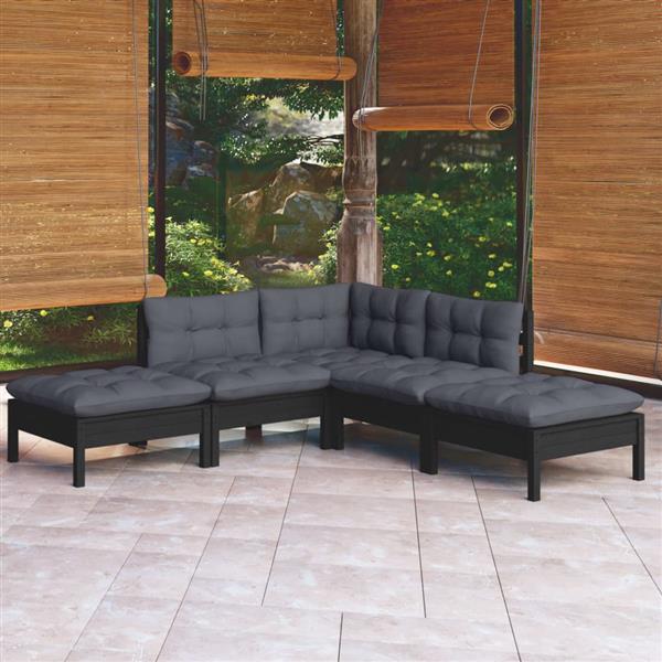Grote foto vidaxl 5 delige loungeset met kussens grenenhout zwart tuin en terras tuinmeubelen