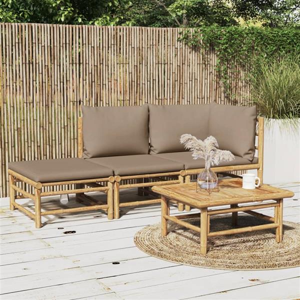 Grote foto vidaxl 3 delige loungeset met kussens bamboe taupe tuin en terras tuinmeubelen