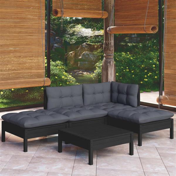 Grote foto vidaxl 5 delige loungeset met kussens grenenhout zwart tuin en terras tuinmeubelen