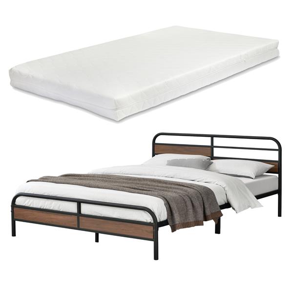 Grote foto metalen bed aarau bedframe matras zwart walnoot 180x200 huis en inrichting bedden