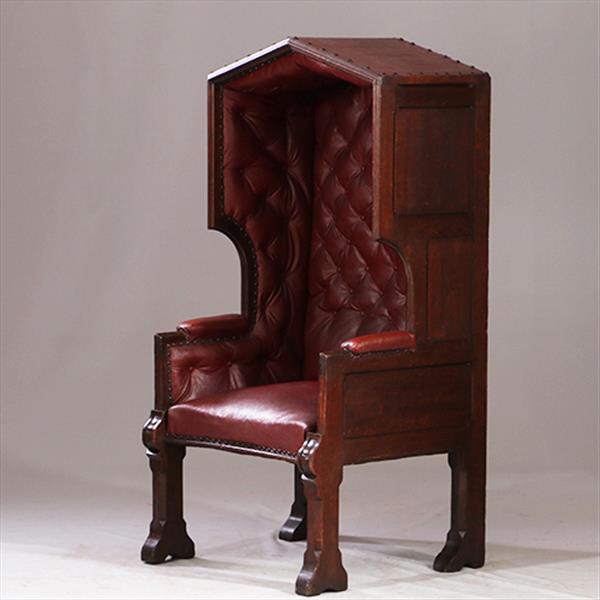 Grote foto porters chair huifzetel 18e eeuws rood bekleed deels gecapitonneerd no.922840 antiek en kunst stoelen en banken