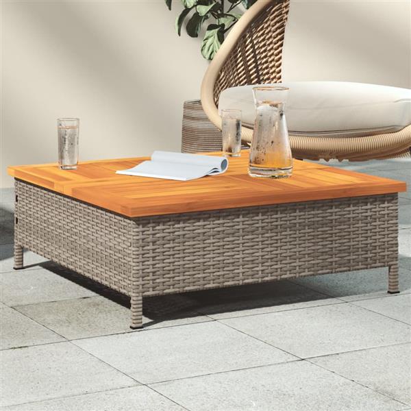 Grote foto vidaxl tuintafel 70x70x25 cm poly rattan en acaciahout grijs tuin en terras tuinmeubelen