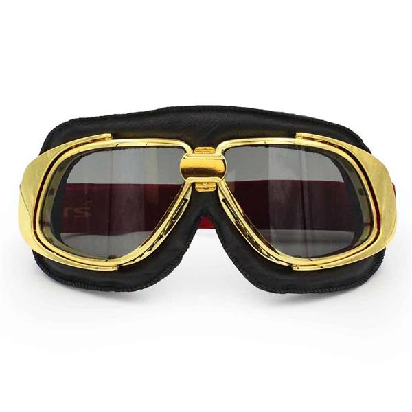 Grote foto ediors retro goud zwart leren motorbril glaskleur donker smoke motoren kleding