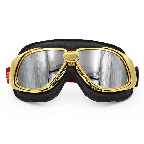 Grote foto ediors retro goud zwart leren motorbril glaskleur donker smoke motoren kleding