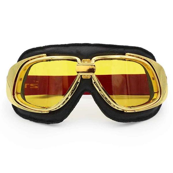 Grote foto ediors retro goud zwart leren motorbril glaskleur donker smoke motoren kleding