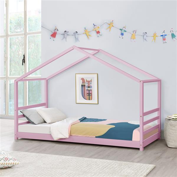 Grote foto kinderbed huisbed met bedbodem 90x200 cm roze huis en inrichting overige