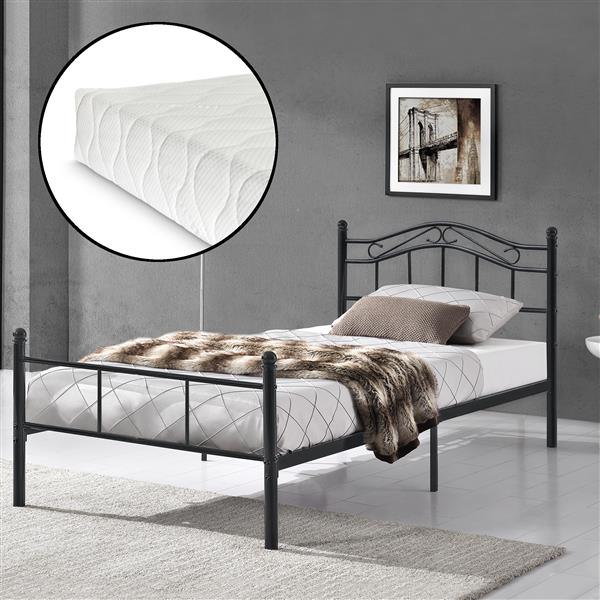 Grote foto metalen bedframe florenz incl. matras 90x200 cm zwart huis en inrichting bedden