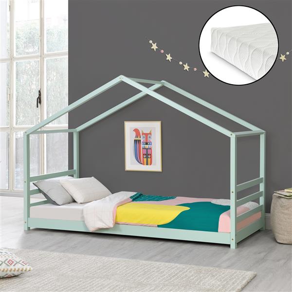 Grote foto kinderbed met bedbodem en matras huisbed 90x200 cm mint huis en inrichting overige