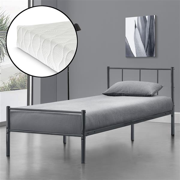 Grote foto metalen bedframe hercules met matras 90x200 cm donkergrijs huis en inrichting bedden