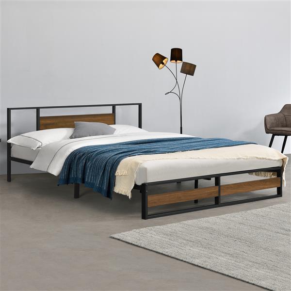 Grote foto metalen bed villach bedframe 180x200 cm zwart en walnoot huis en inrichting bedden