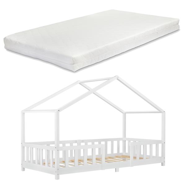 Grote foto kinderbed treviolo met uitvalbeveiliging en matras 90x200 wit huis en inrichting overige