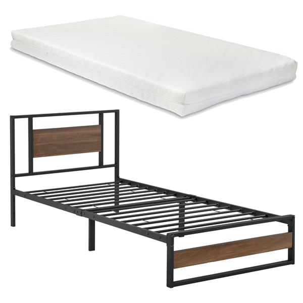 Grote foto metalen bed villach met matras 90x200 cm zwart en walnoot huis en inrichting bedden