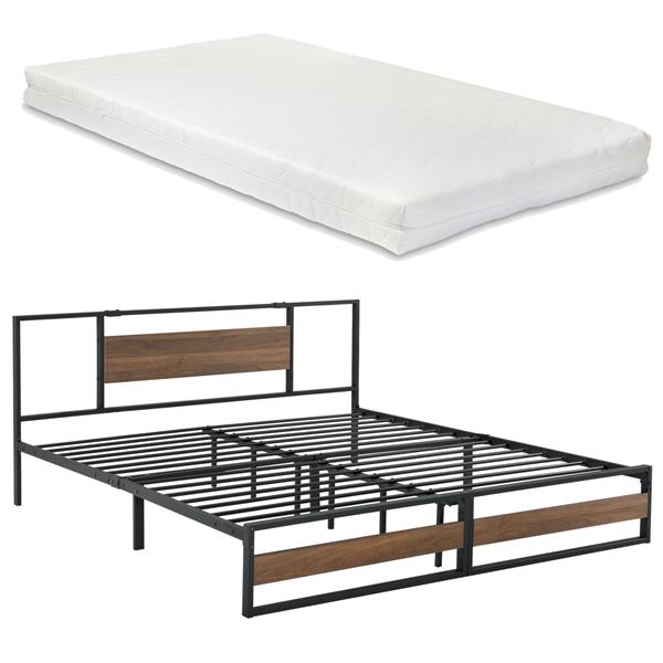 Grote foto metalen bed villach met matras 180x200 cm zwart en walnoot huis en inrichting bedden