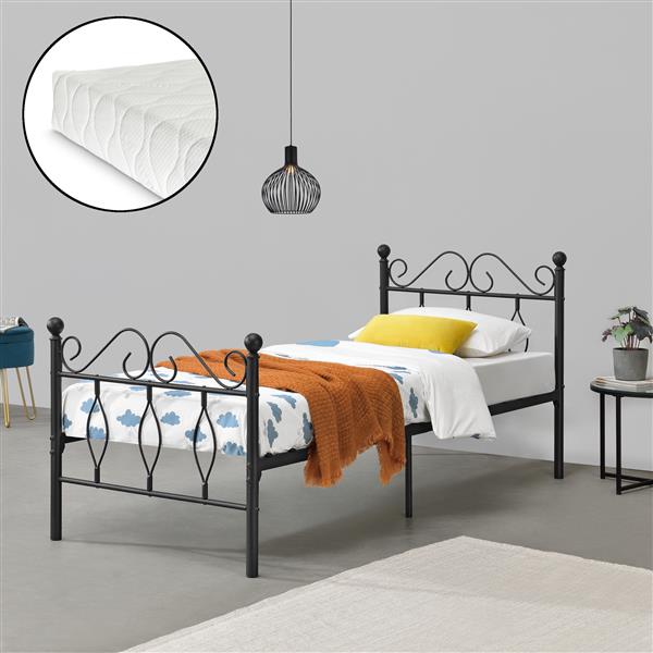 Grote foto metalen bedframe apolda met matras zwart 90x200 cm huis en inrichting bedden