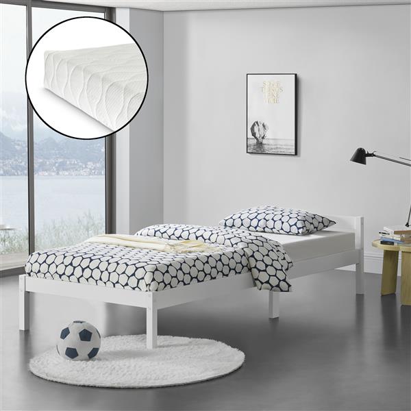 Grote foto houten bed nakkila grenen met matras 90x200 cm wit huis en inrichting bedden