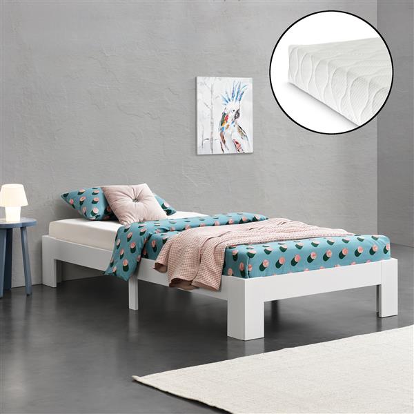 Grote foto houten bed raisio grenen met matras 120x200 cm wit huis en inrichting bedden