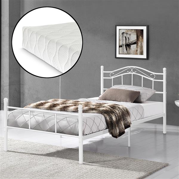 Grote foto metalen bedframe florenz incl. matras 90x200 cm wit huis en inrichting bedden