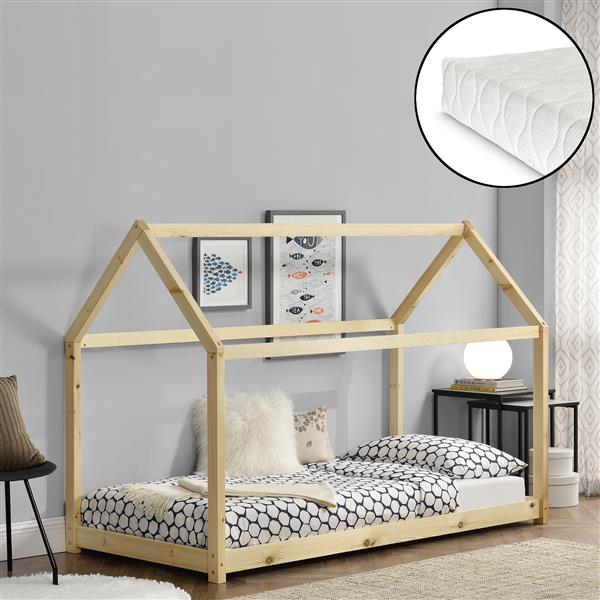 Grote foto kinderbed grenen bed huisbed 200x90 met matras houtkleurig huis en inrichting overige