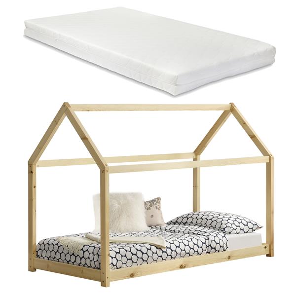 Grote foto kinderbed grenen bed huisbed 200x90 met matras houtkleurig huis en inrichting overige