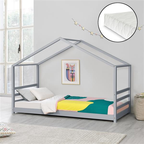 Grote foto kinderbed met bedbodem en matras huisbed 90x200 cm grijs huis en inrichting overige