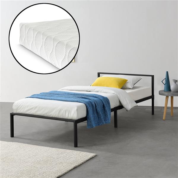 Grote foto metalen bed zeus met bedbodem en matras 90x200 cm zwart huis en inrichting bedden