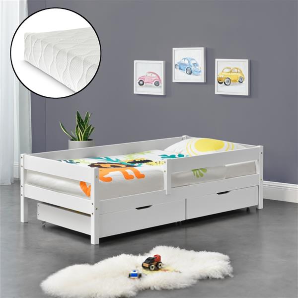 Grote foto kinderbed borgarnes met matras en 2 lades 90x200 cm wit huis en inrichting overige