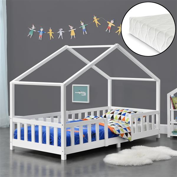 Grote foto kinderbed treviolo met uitvalbeveiliging en matras 90x200 wit huis en inrichting overige