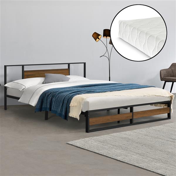 Grote foto metalen bed villach met matras 180x200 cm zwart en walnoot huis en inrichting bedden