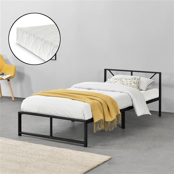 Grote foto metalen bed meran bedframe met matras zwart 90x200 cm huis en inrichting bedden