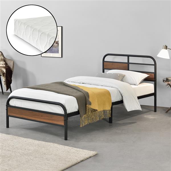 Grote foto metalen bed aarau bedframe matras zwart walnoot 90x200 cm huis en inrichting bedden