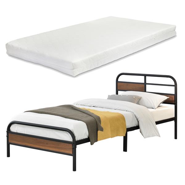 Grote foto metalen bed aarau bedframe matras zwart walnoot 90x200 cm huis en inrichting bedden